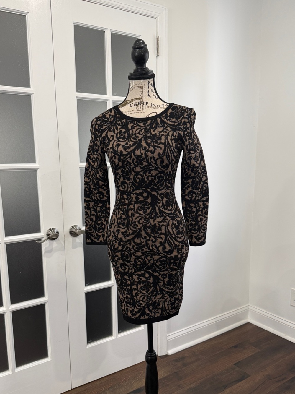 Karen Millen Black & Nude Baroque-Patterned Midi Dress